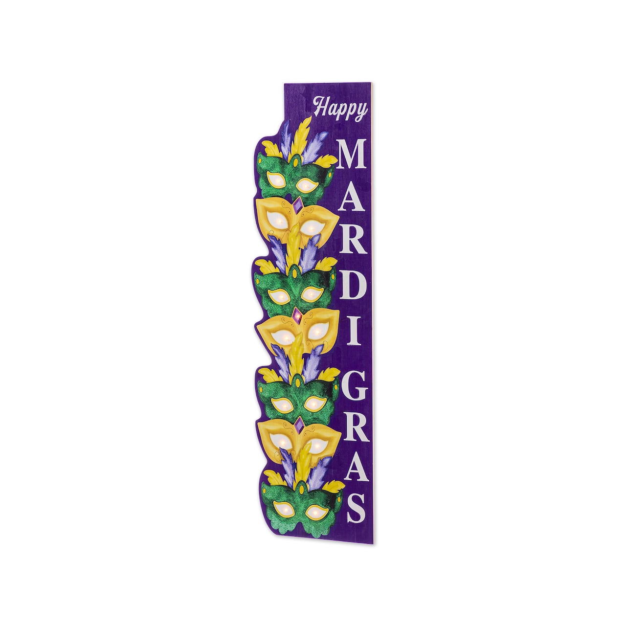 Glitzhome® 41.75" Mardi Gras Wooden Lighted Stacked Masks Porch Decor with Timer